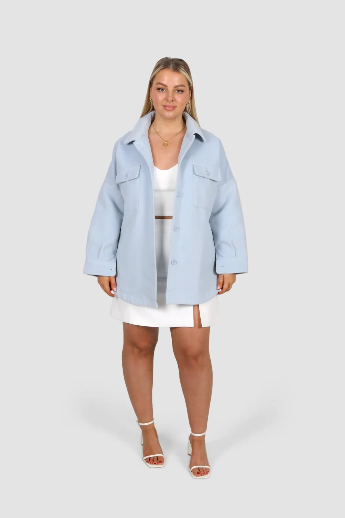 Fayt Jackets, Knits & Coats | CONCORD UNISEX SHACKET POWDER BLUE