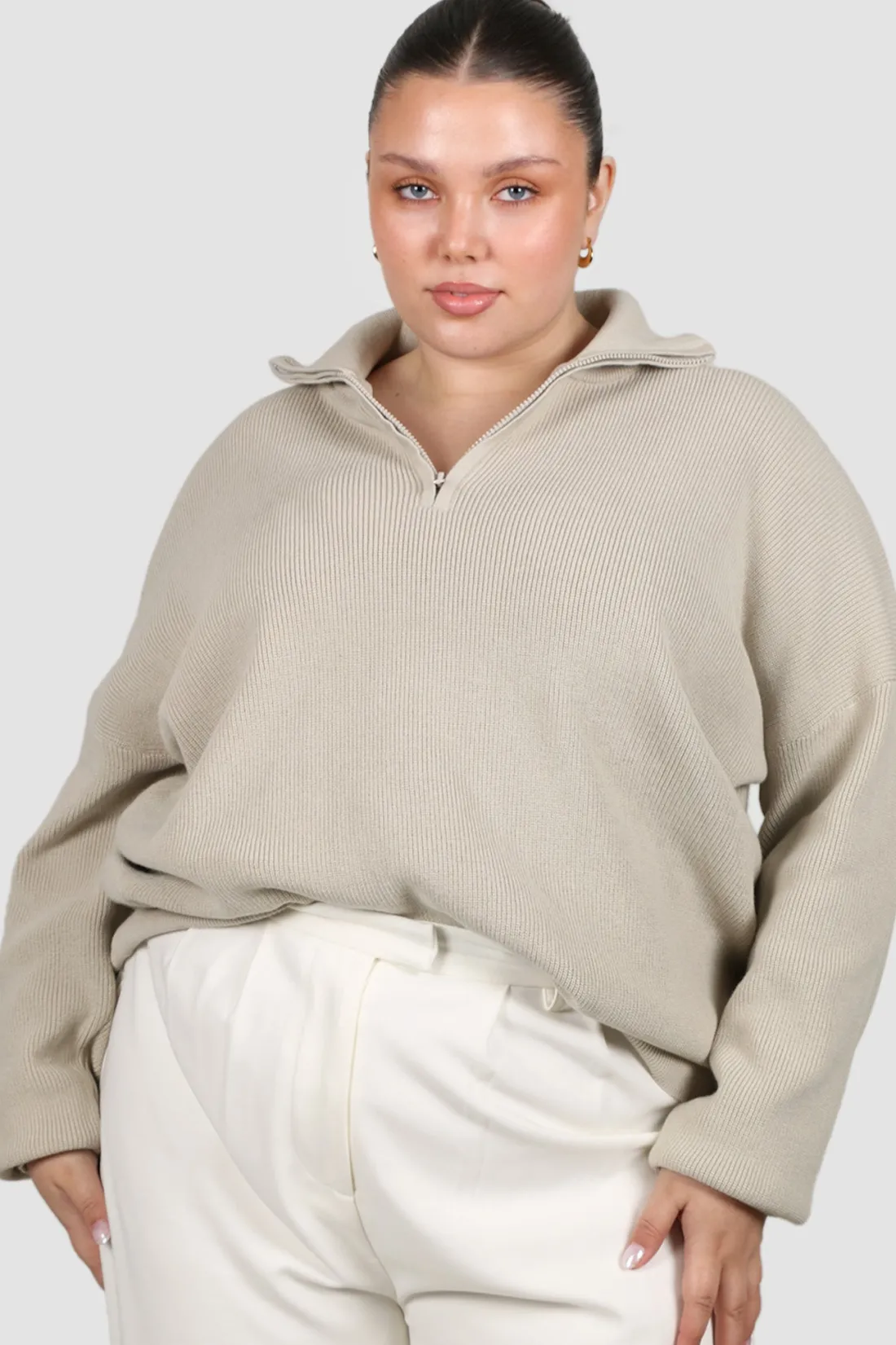 Fayt Tops | Sweaters & Knits | FLETCHER ZIP KNIT STONE