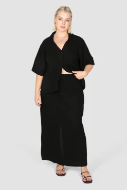 Fayt Skirts | MARLEY WAFFLE MAXI SKIRT BLACK