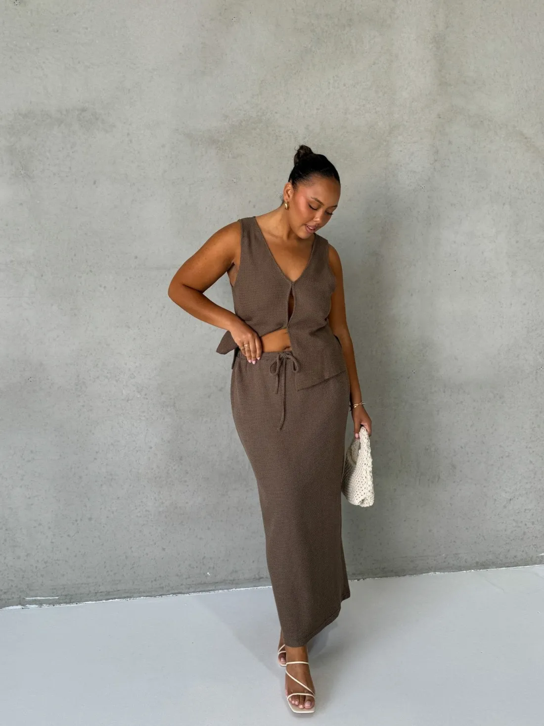 Fayt Skirts | Sets | MARLEY WAFFLE MAXI SKIRT MOCHA