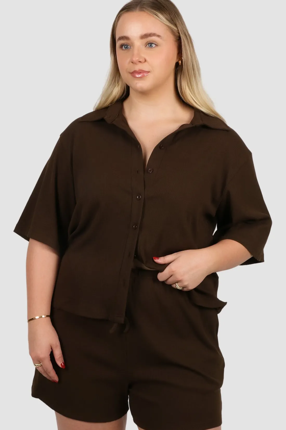 Fayt Tops | Sets | SELIA RIB BUTTON SHIRT ESPRESSO