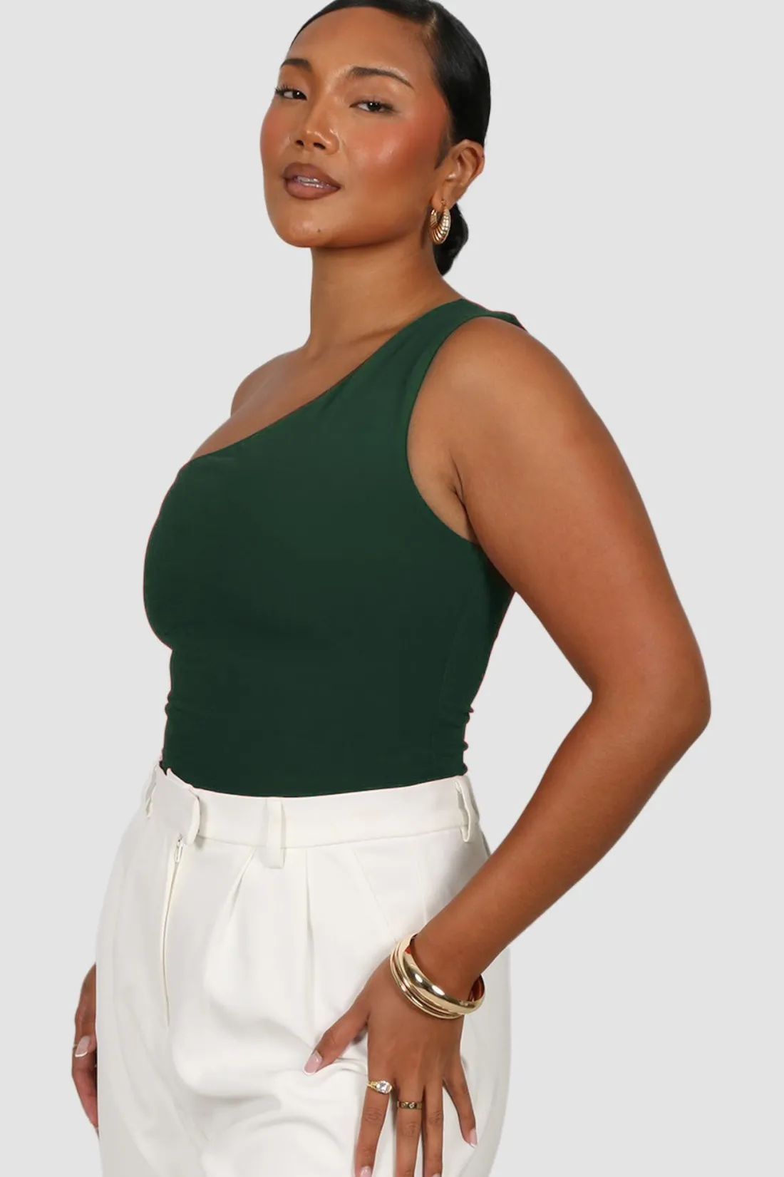 Fayt Tops | SULLIVAN ONE SHOULDER TOP DEEP GREEN