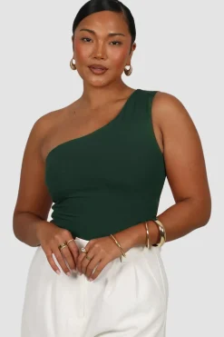 Fayt Tops | SULLIVAN ONE SHOULDER TOP DEEP GREEN