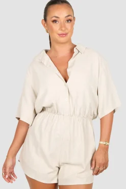 Fayt Playsuits + Jumpsuits | ZEPHYR LINEN PLAYSUIT OAT