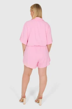 Fayt Playsuits + Jumpsuits | ZEPHYR LINEN PLAYSUIT PINK
