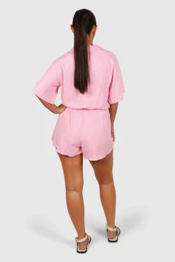 Fayt Playsuits + Jumpsuits | ZEPHYR LINEN PLAYSUIT PINK
