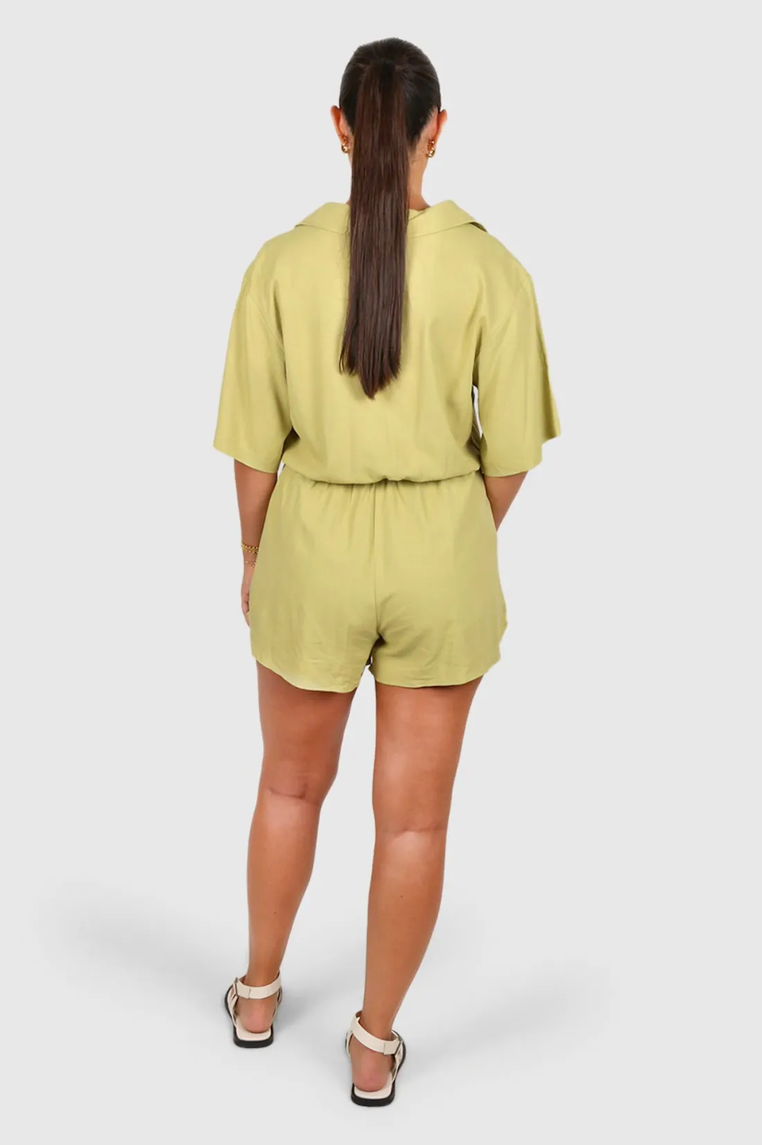Fayt Playsuits + Jumpsuits | ZEPHYR LINEN PLAYSUIT PISTACHIO