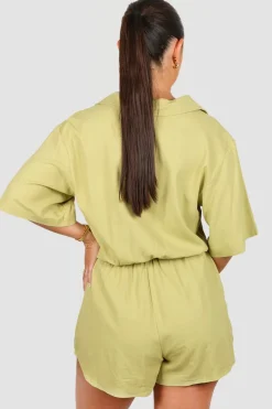 Fayt Playsuits + Jumpsuits | ZEPHYR LINEN PLAYSUIT PISTACHIO